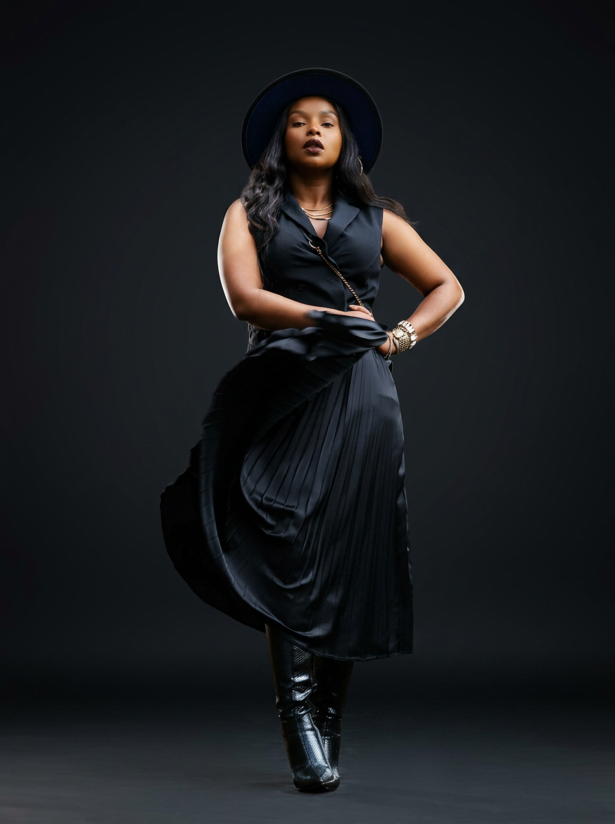 Onyx pleat silk midi